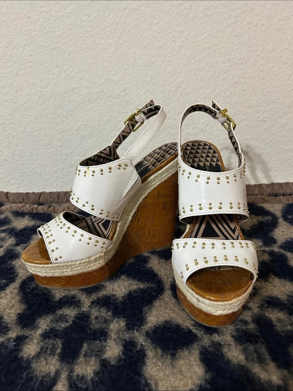 Jessica Simpson White Studded Espadrille Wedge Sandals